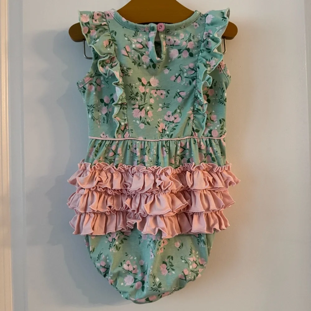 Ruffle Butts Baby Tea Roses Romper Bubble - Picture 2 of 5